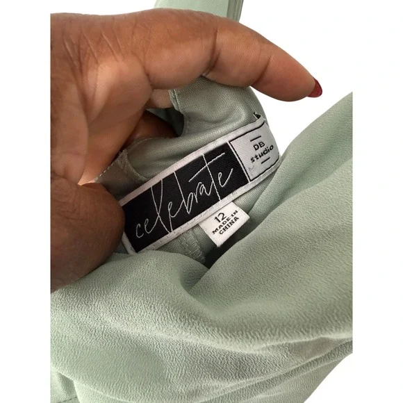 Celebrate DB Studio Dusty Sage As Is Chiffon Tank Scoop Neck Dress Size 12 - Picture 3 of 14